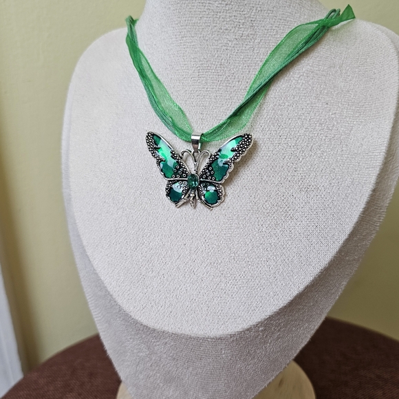 Whimsical Charmed Butterfly Ribbon Necklace - Picture 3 of 7